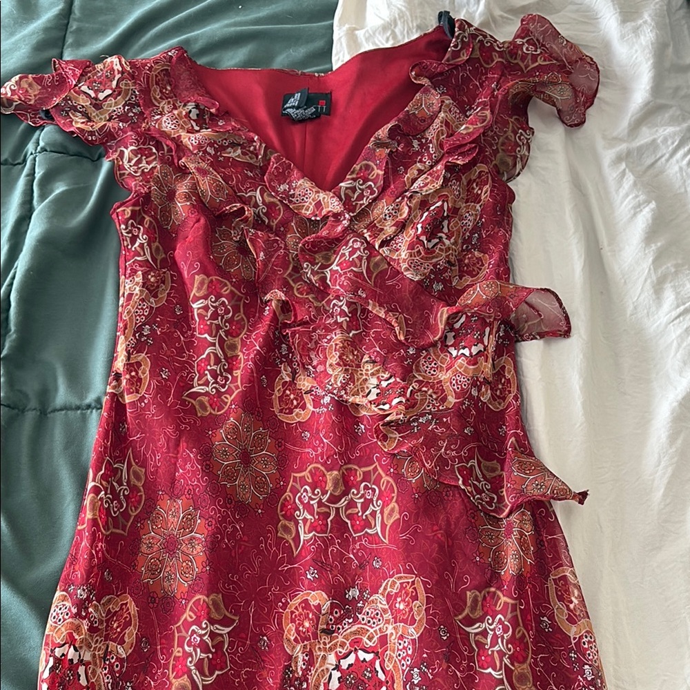 Allison Taylor Red Asymmetrical Ruffled Sundress